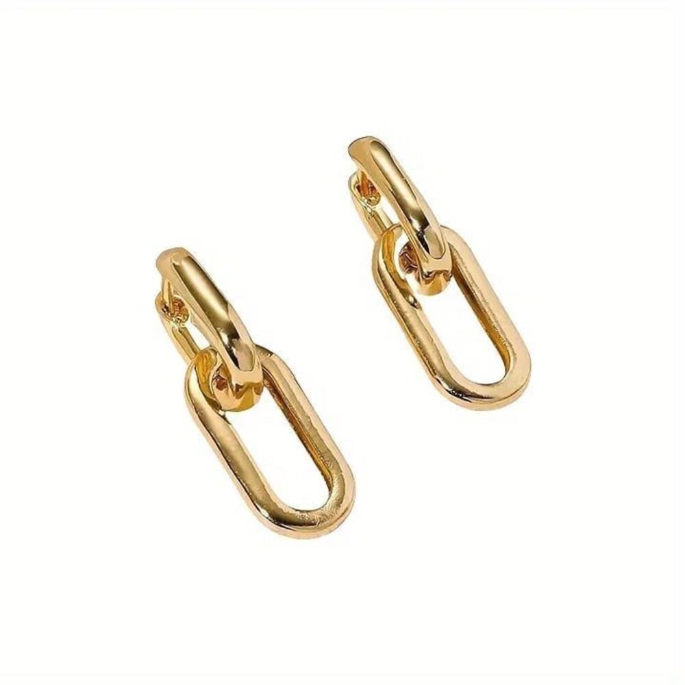 Interlocking Rectangular Hoop Earrings: - Picture 3 of 5